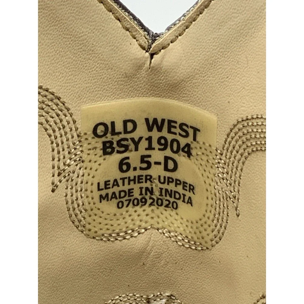Old West Youth Cowboy Boots Brown Leather Square Toe Size 6.5 D Women’s Sz 8